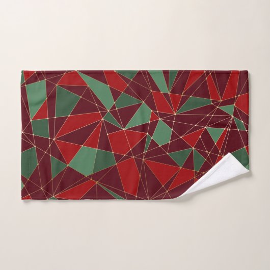 Weihnachts Red Green Gold Low Poly Muster Badhandtuch Set (Handtuch)