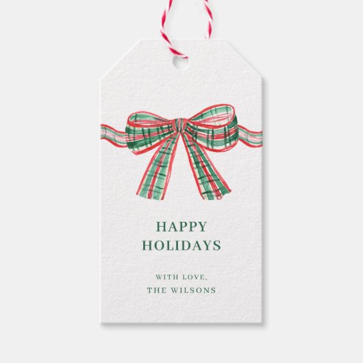 Weihnachts Red Green Kariert Bow Weihnachtsgeschen Geschenkanhänger (Vorderseite)