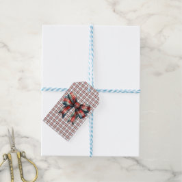 Weihnachts Red Kariert Bow Gift Tags Geschenkanhänger
