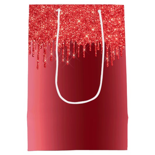 Weihnachts Red Metallic Dripping Glitzer Gift Bag Mittlere Geschenktüte (Rückseite)