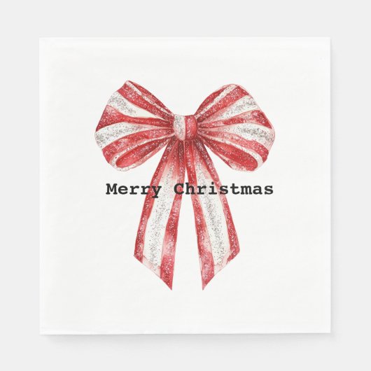Weihnachts Red Peppermint White Bows Serviette (Vorderseite)