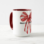 Weihnachts Red Peppermint White Bows Tasse (Vorderseite Links)