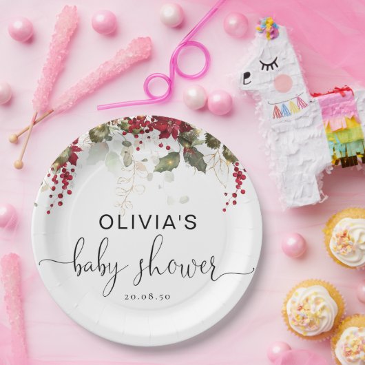 Weihnachts Red Poinsettia Baby Shower Paper Plate Pappteller (Party)