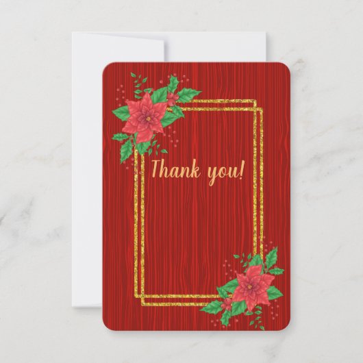 Weihnachts Red Poinsettia Gold Frame Wedding Dankeskarte (Vorderseite)