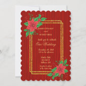 Weihnachts Red Poinsettia Gold Frame Wedding Einladung (Vorderseite)