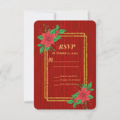 Weihnachts Red Poinsettia Gold Frame Wedding RSVP Karte (Vorderseite)
