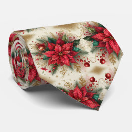 Weihnachts Red Poinsettia mit Gold Mens Neck Tie Krawatte