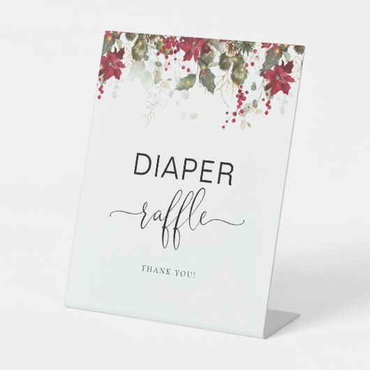 Weihnachts Red Poinsettia Wineller Raffel Zeichen Sockelschild (Vorderseite)