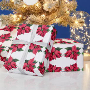 Weihnachts Red Poinsettias Blumenmuster Geschenkpapier