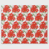 Weihnachts Red Poinsettias Wrapping Paper Geschenkpapier (Flach)