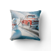 Weihnachts Red Retro Truck mit Schneemann