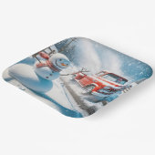 Weihnachts Red Retro Truck mit Schneemann Pappteller (Gewinkelt)