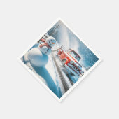 Weihnachts Red Retro Truck mit Schneemann Serviette (Ecke)