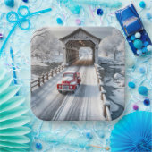 Weihnachts Red Retro Truck und Covered Bridge Pappteller (Party)