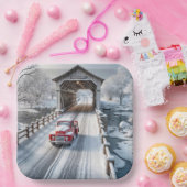 Weihnachts Red Retro Truck und Covered Bridge Pappteller (Party)