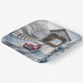 Weihnachts Red Retro Truck und Covered Bridge Pappteller (Gewinkelt)