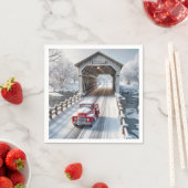 Weihnachts Red Retro Truck und Covered Bridge Serviette (Beispiel)