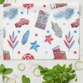 Weihnachts Red Retro Van Fir Tree Branches Geschirrtuch (Gefaltet)