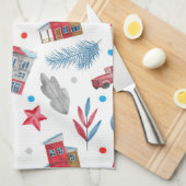 Weihnachts Red Retro Van Fir Tree Branches Geschirrtuch (Viertel Falte)