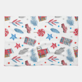 Weihnachts Red Retro Van Fir Tree Branches Geschirrtuch (Horizontal)