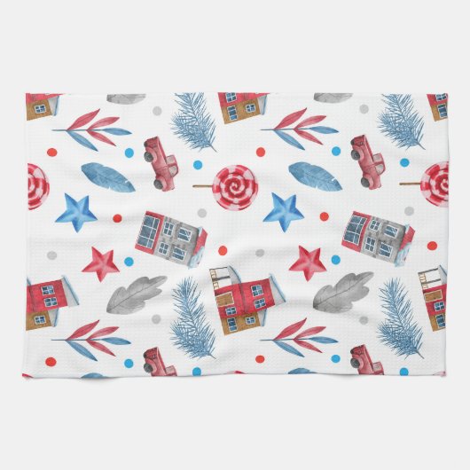 Weihnachts Red Retro Van Fir Tree Branches Geschirrtuch (Horizontal)