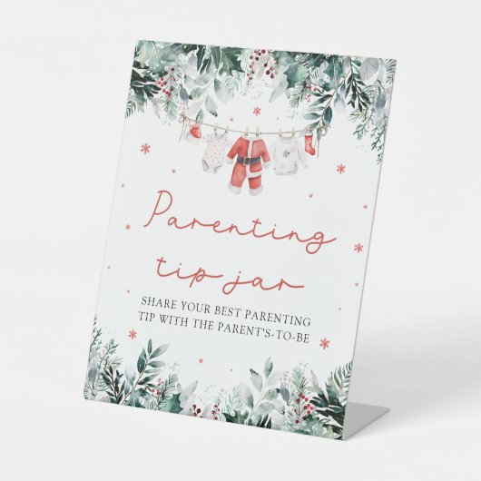 Weihnachts Red Santa Baby Parentation Tip Jar Spie Sockelschild (Vorderseite)