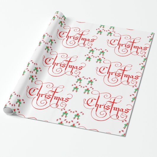 Weihnachts Red Script Candy Cane Green Ribbon Geschenkpapier (Ungerollt)