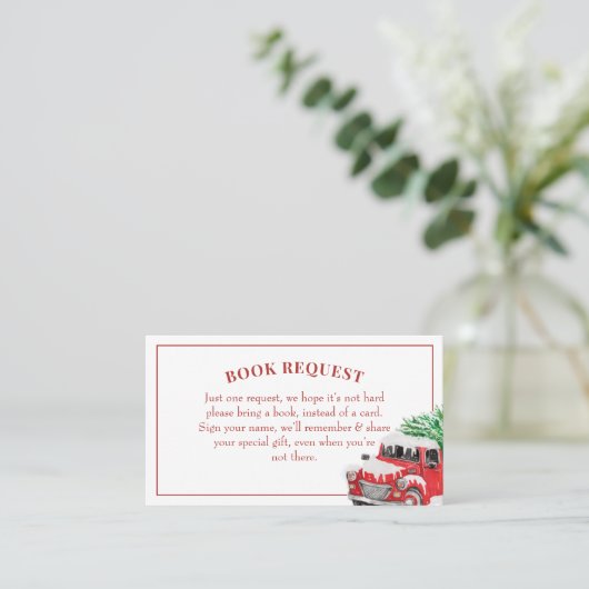 Weihnachts Red Truck Baby Showbuchanfrage Visitenkarte (Stehend Vorderseite)