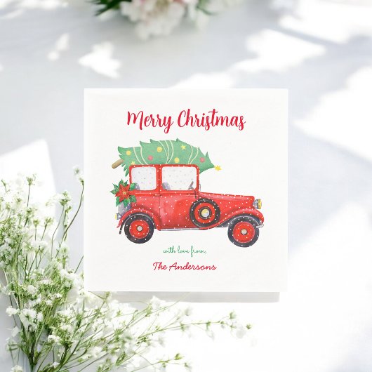 Weihnachts Red Truck Car Urlaub Serviette