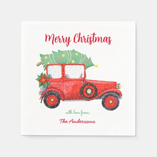 Weihnachts Red Truck Car Urlaub Serviette (Vorderseite)