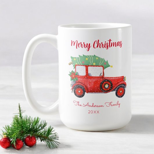 Weihnachts Red Truck Tree White Xmas Kaffeetasse
