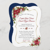 Weihnachts Red White Poinsettia Gold Navy Hochzeit Einladung (Vorne/Hinten)