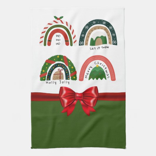 Weihnachts-Regenbogen Lass es schneien Geschirrtuch (Vertikal)