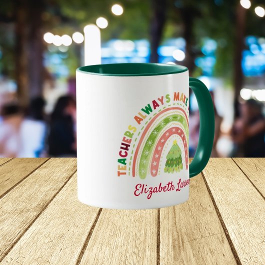 Weihnachts-Regenbogenlehrer schätzen Grün Tasse