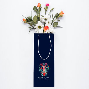 Weihnachts-Reindeer Floral Blue Holiday Geschenktüte Für Weinflaschen