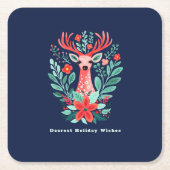 Weihnachts-Reindeer Floral Blue Holiday Rechteckiger Pappuntersetzer (Vorderseite)