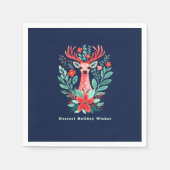 Weihnachts-Reindeer Floral Blue Holiday Serviette (Vorderseite)