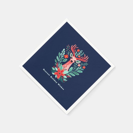Weihnachts-Reindeer Floral Blue Holiday Serviette (Ecke)