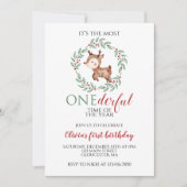 Weihnachts-Reindeer Onederful Erster Geburtstag Einladung (Vorderseite)