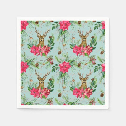 Weihnachts-Reindeer Poinsettia-Musterpapier Serviette (Vorderseite)