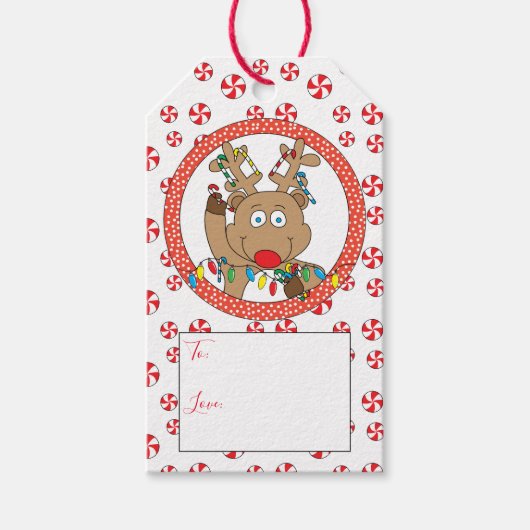 Weihnachts-Reindeer sagt Geschenkanhänger (Vorderseite)