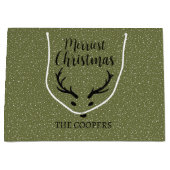 Weihnachts-Reindeer-Schneefall Grüner Feiertag Große Geschenktüte (Vorderseite)