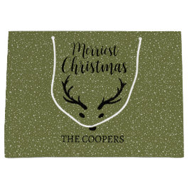 Weihnachts-Reindeer-Schneefall Grüner Feiertag Große Geschenktüte