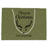 Weihnachts-Reindeer-Schneefall Grüner Feiertag Große Geschenktüte (Rückseite)