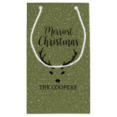 Weihnachts-Reindeer-Schneefall Grüner Feiertag Kleine Geschenktüte (Rückseite)