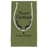 Weihnachts-Reindeer-Schneefall Grüner Feiertag Kleine Geschenktüte (Vorderseite)
