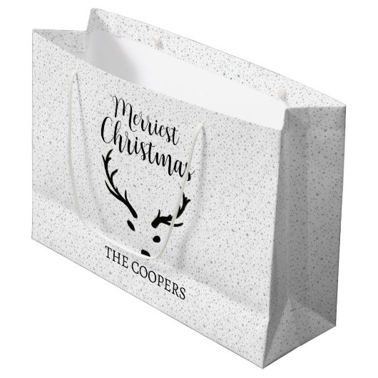 Weihnachts-Reindeer-Schneefall Weißer Feiertag Große Geschenktüte (Vorderseite Schrägansicht)