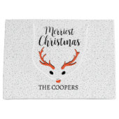 Weihnachts-Reindeer-Schneefall Weißer Feiertag Große Geschenktüte (Vorderseite)