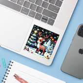 Weihnachts-Reindeer Winter Wonderland Pixel Art Aufkleber (Laptop mit iPhone)