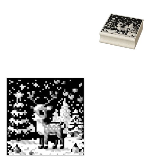 Weihnachts-Reindeer Winter Wonderland Pixel Art Gummistempel (Stempel)